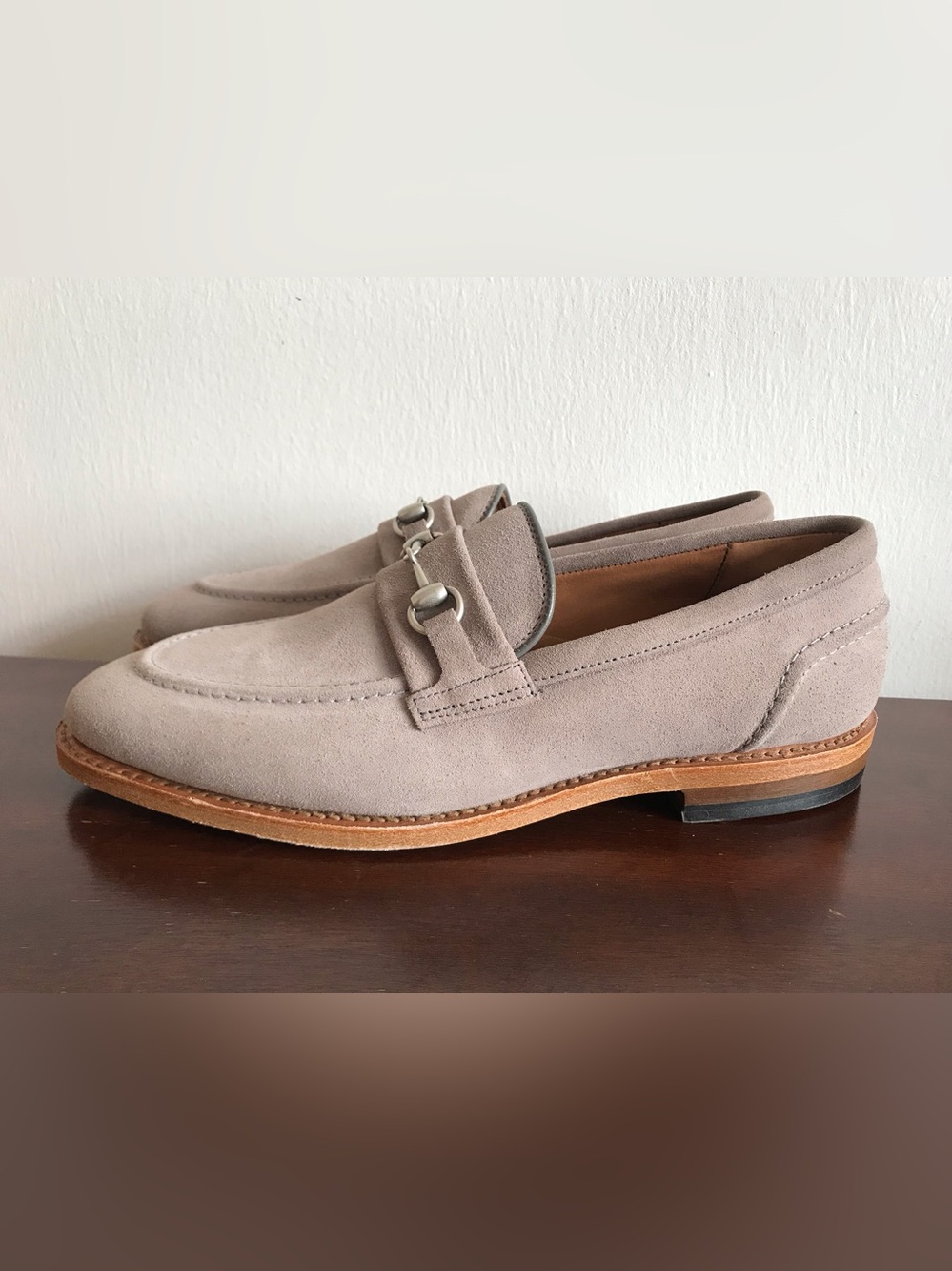 Size 10.5D Mens Allen Edmonds Randolph Bit Suede Penny Loafers Pewter Gray Grey
